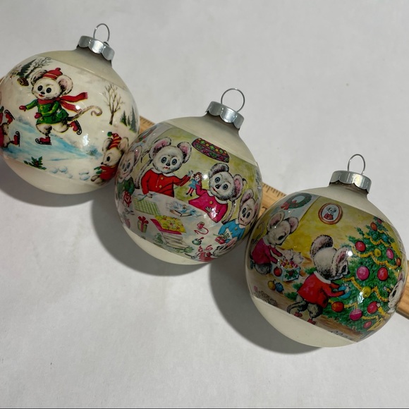 Corningware Holiday Vintage Corning Glass Ball Ornaments Mice